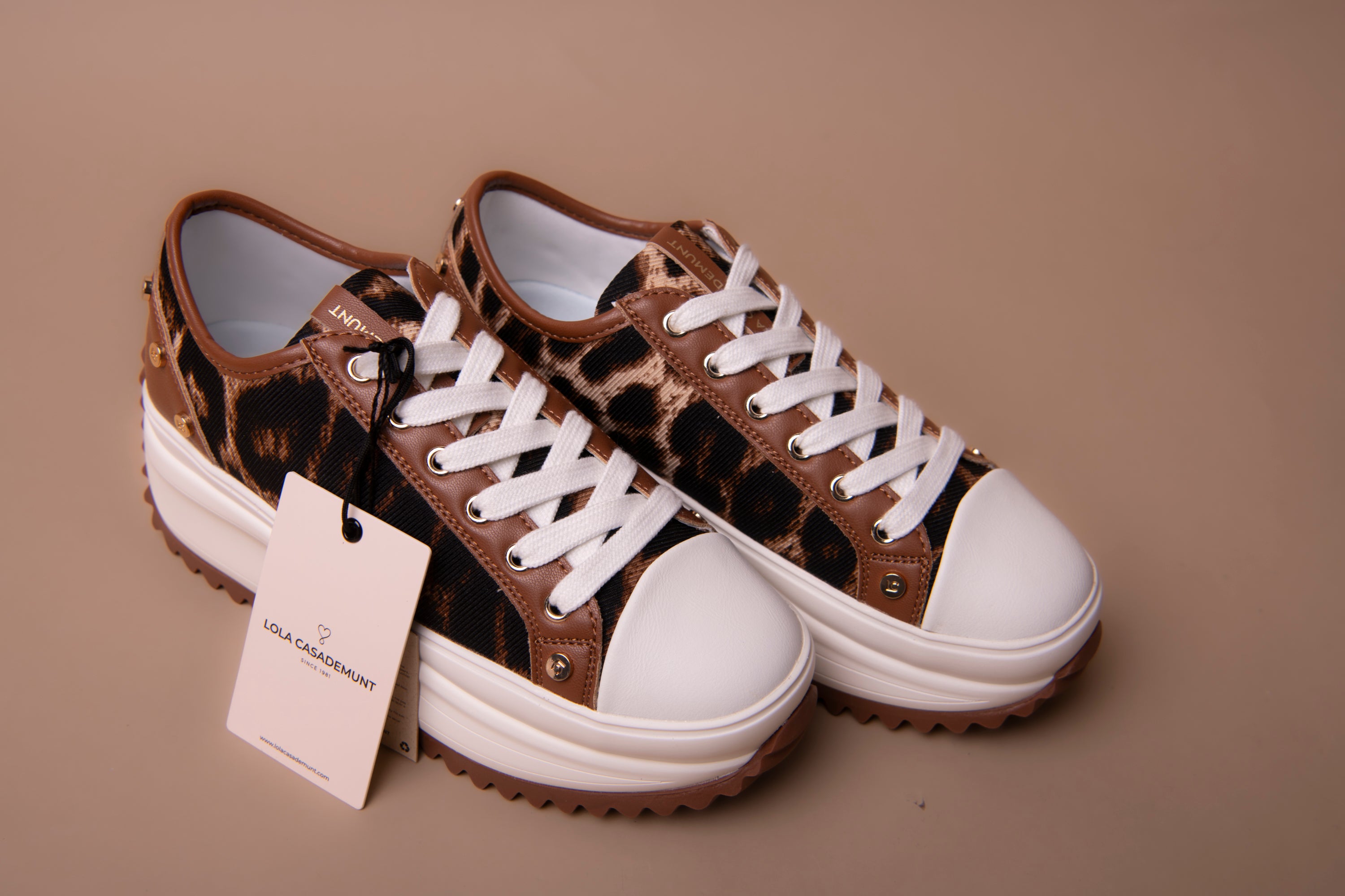 Platform Sneaker with Leopard Print and Stud Details