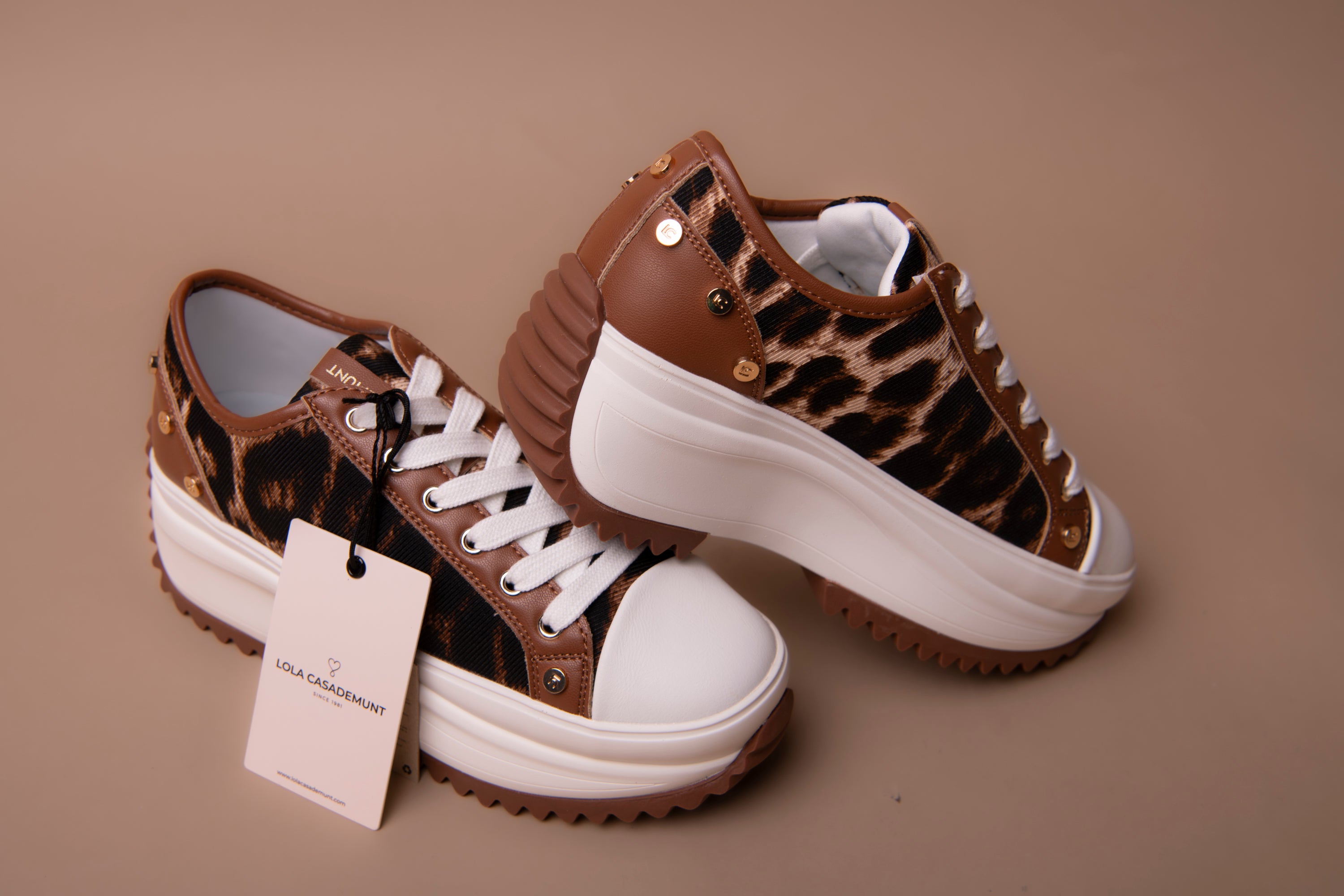 Platform Sneaker with Leopard Print and Stud Details