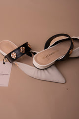 Flat Shoe with Elastic and Metallic Appliques