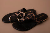 Flat Sandal with Animal Print and Metallic Toe Detail