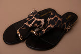 Flat Sandal with Animal Print and Metallic Toe Detail