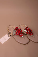 Metallic Flat Sandal with Flower Detail