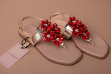Metallic Flat Sandal with Flower Detail