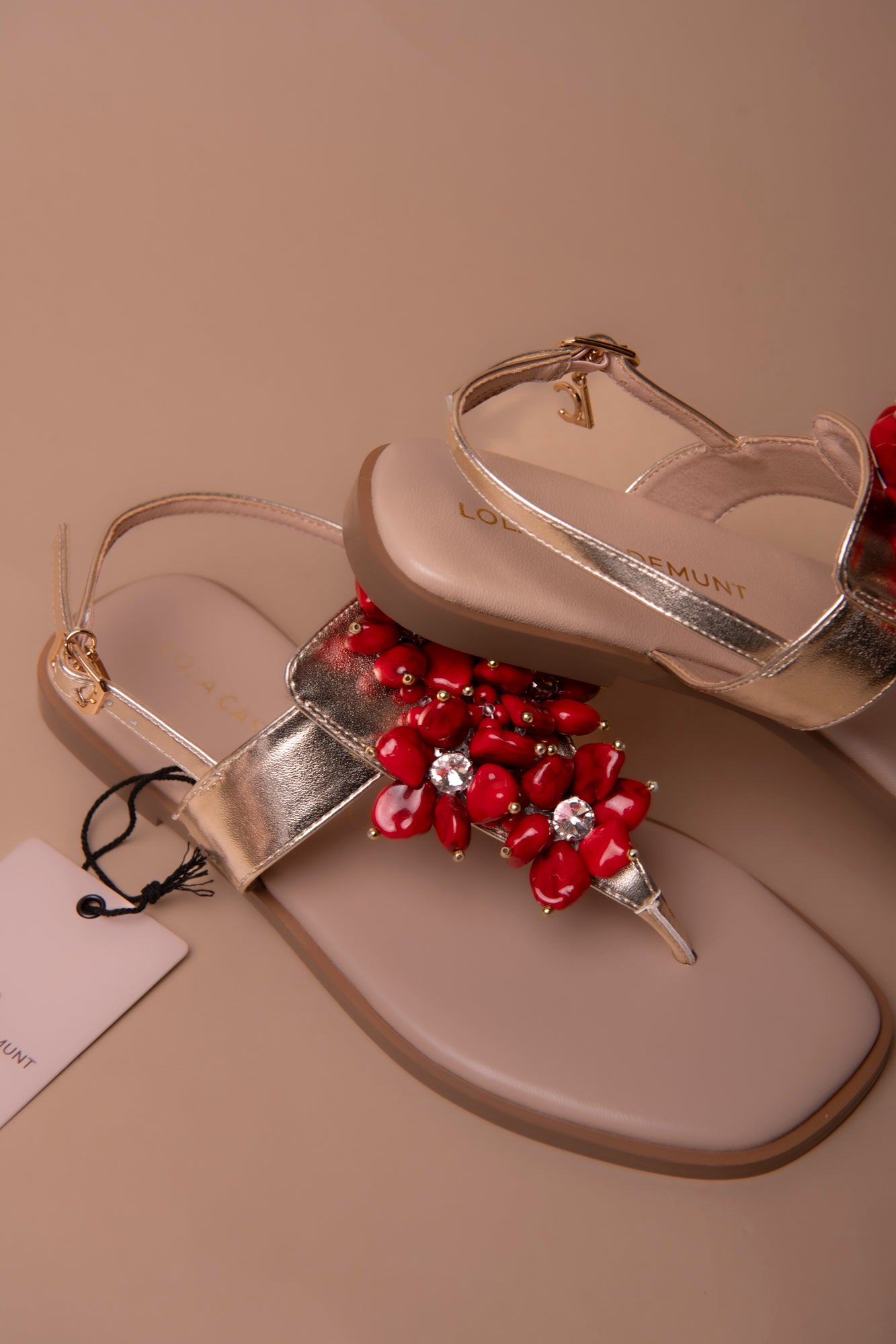 Metallic Flat Sandal with Flower Detail