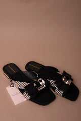 Flat Stripe Canvas Sandal with Bow Detail