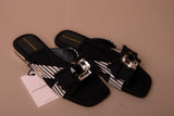 Flat Stripe Canvas Sandal with Bow Detail