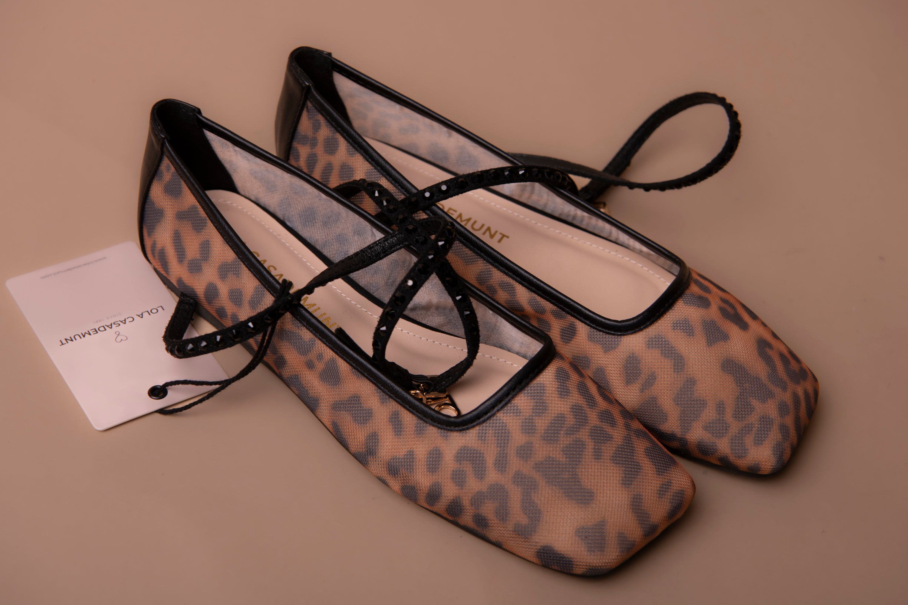 Flat Ballerina Shoe in Mesh Animal Print with Sparkle Strap