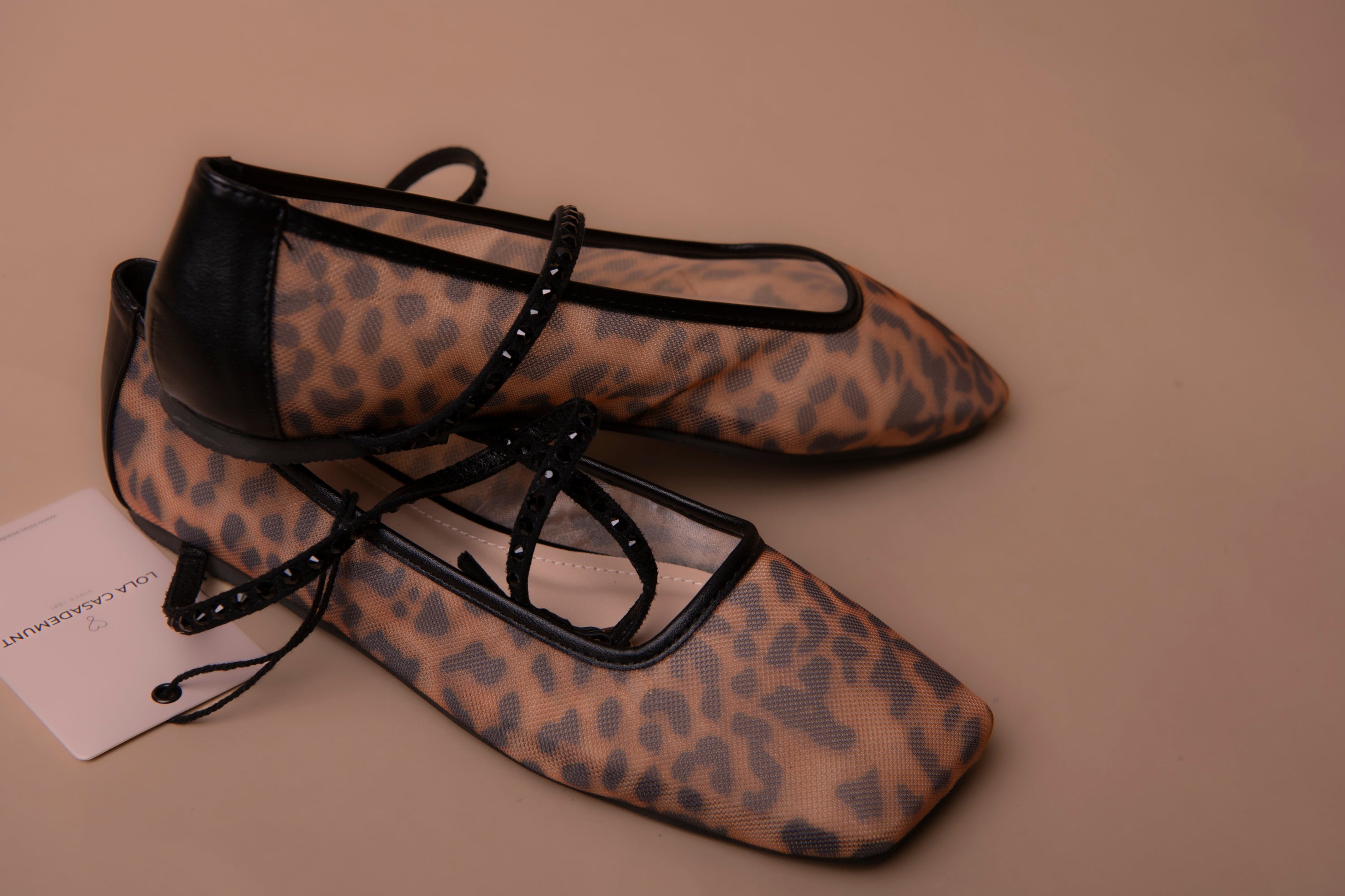 Flat Ballerina Shoe in Mesh Animal Print with Sparkle Strap