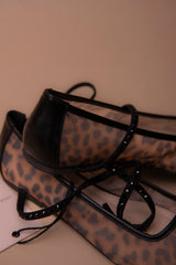 Flat Ballerina Shoe in Mesh Animal Print with Sparkle Strap