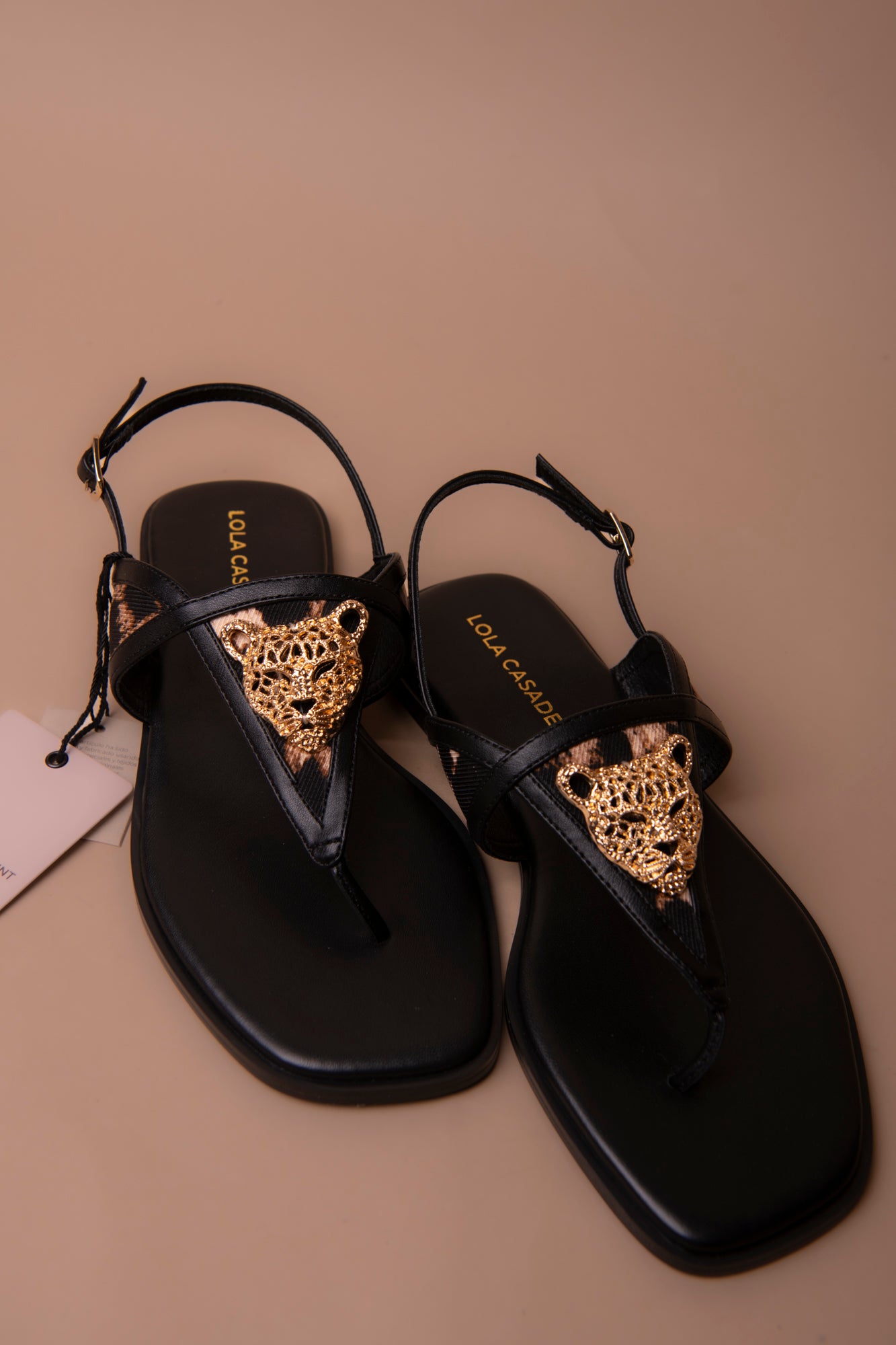 Flat Sandal with Animal Print and Metallic Detail