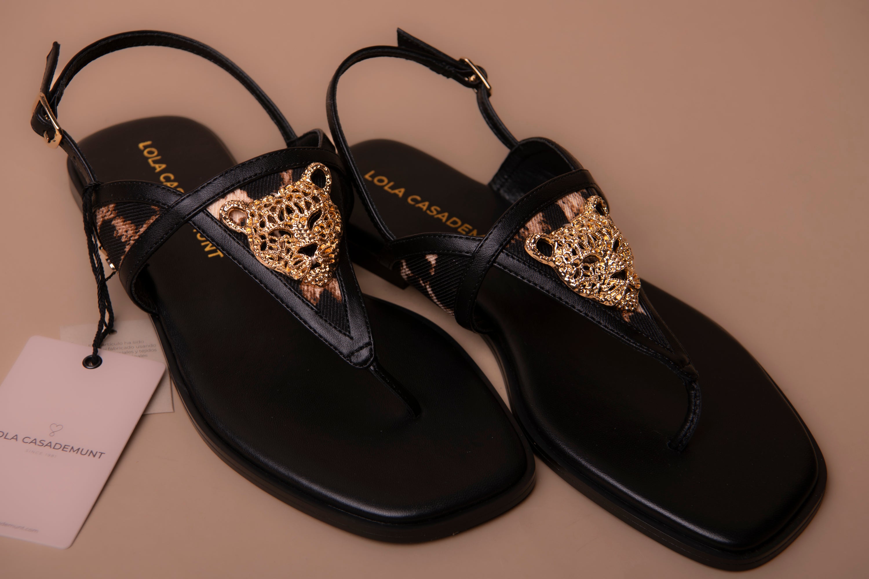 Flat Sandal with Animal Print and Metallic Detail