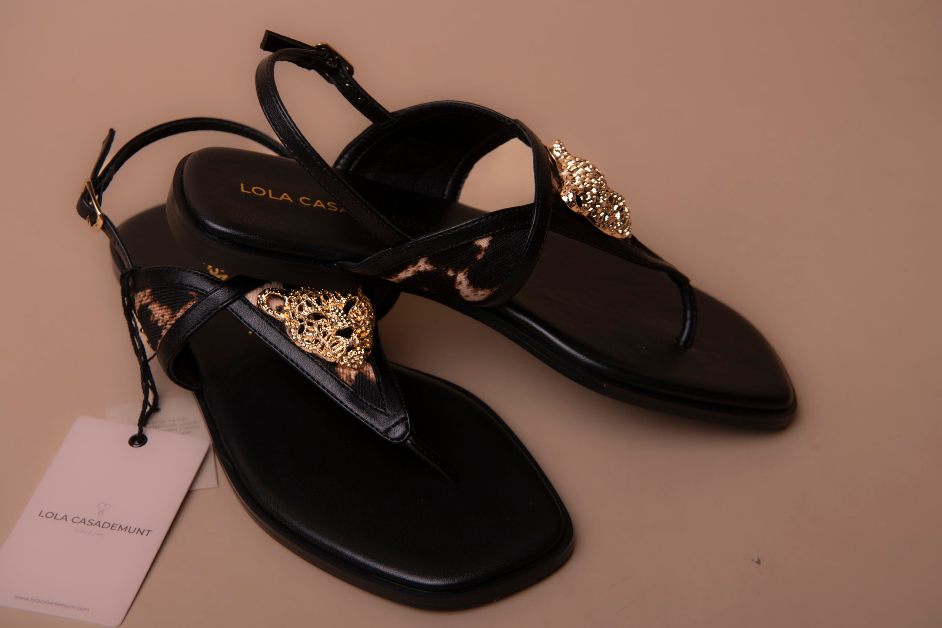 Flat Sandal with Animal Print and Metallic Detail