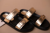Flat Sandal with Straps and Metal Details