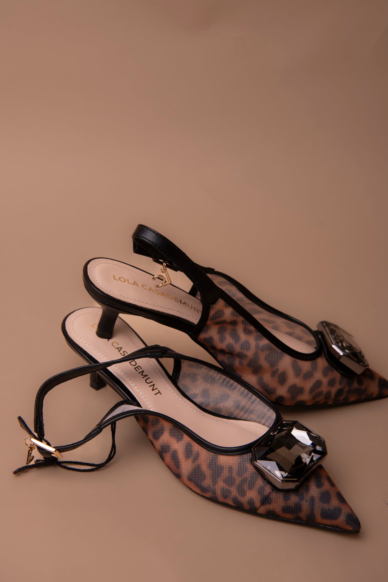 Mesh High Heel with Animal Print and Crystal Detail