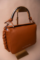 Red Crossbody Bag with Perforated Metal Handle