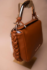 Red Crossbody Bag with Perforated Metal Handle