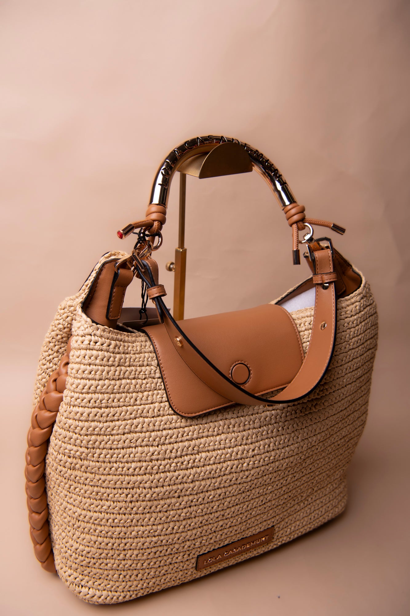 Shopper Bag Combined Rattan Effect with Die-Cut Handle Logo