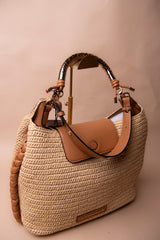 Shopper Bag Combined Rattan Effect with Die-Cut Handle Logo