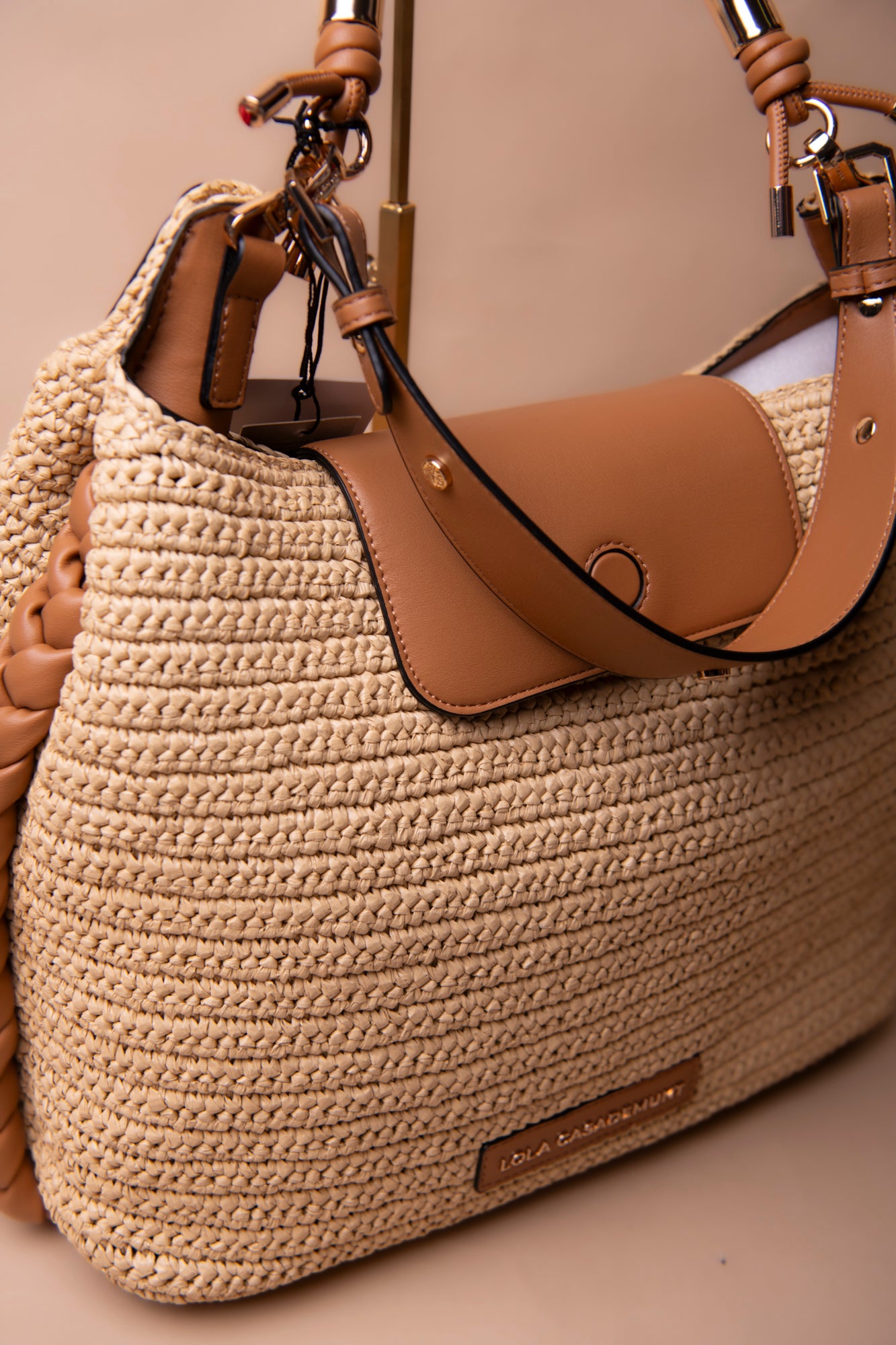 Shopper Bag Combined Rattan Effect with Die-Cut Handle Logo