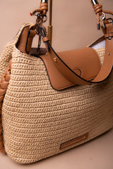 Shopper Bag Combined Rattan Effect with Die-Cut Handle Logo