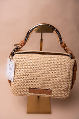 Combined Straw Effect Crossbody with Perforated Logo Handle