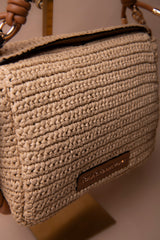 Combined Straw Effect Crossbody with Perforated Logo Handle