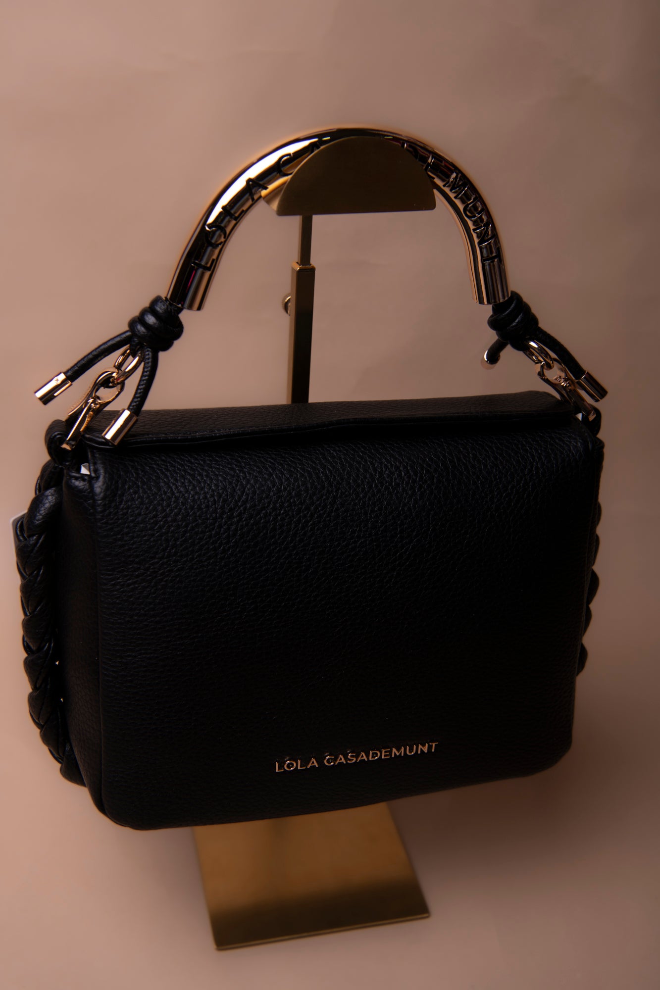 Red Crossbody Bag with Perforated Metal Handle