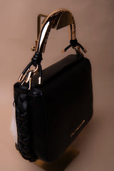 Red Crossbody Bag with Perforated Metal Handle