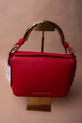 Red Crossbody Bag with Perforated Metal Handle
