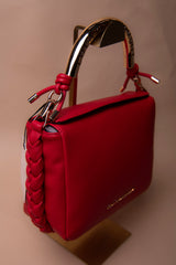 Red Crossbody Bag with Perforated Metal Handle