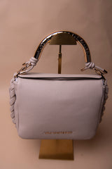 Red Crossbody Bag with Perforated Metal Handle