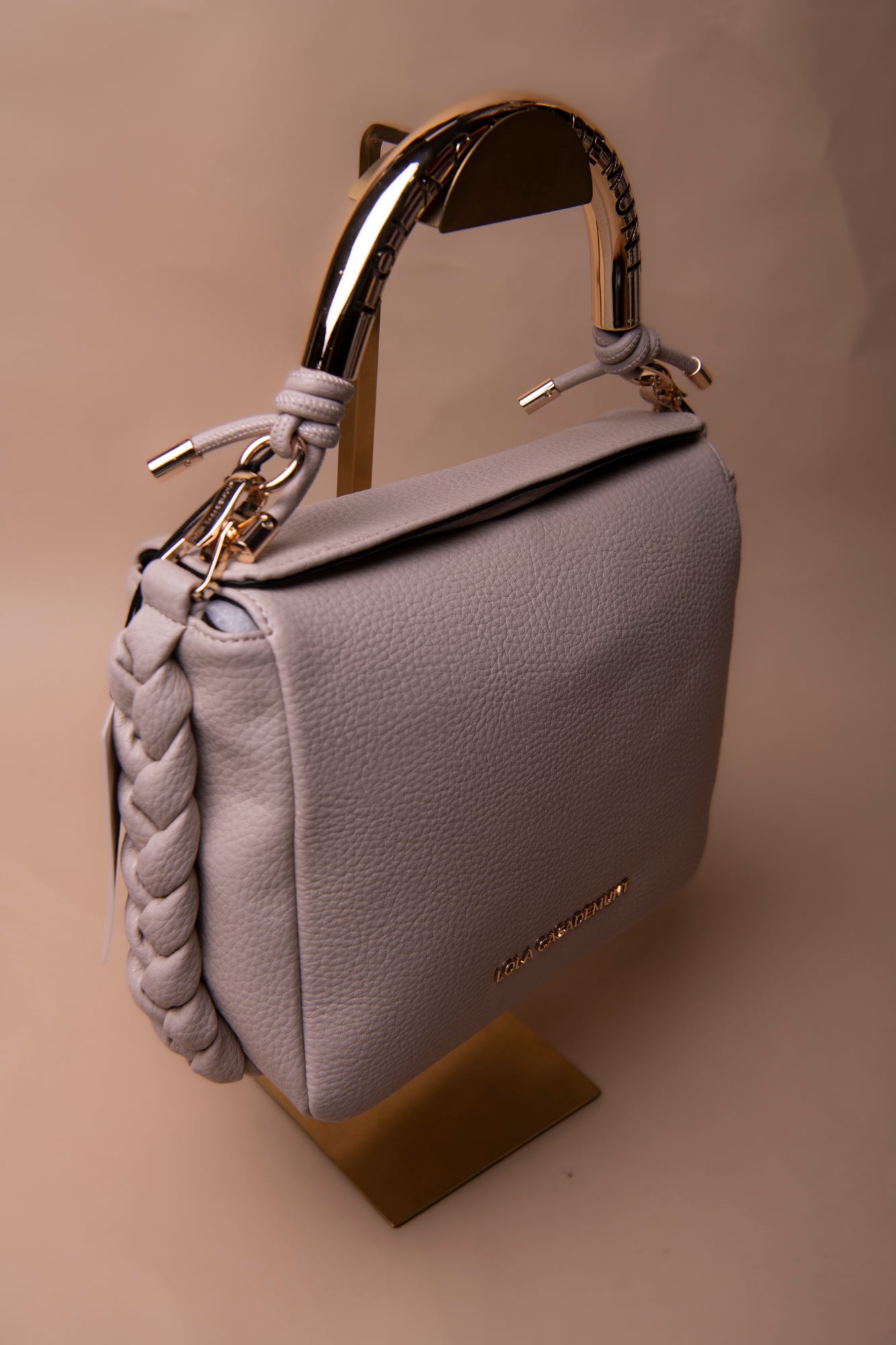 Red Crossbody Bag with Perforated Metal Handle