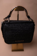 Combined Straw Effect Crossbody with Perforated Logo Handle