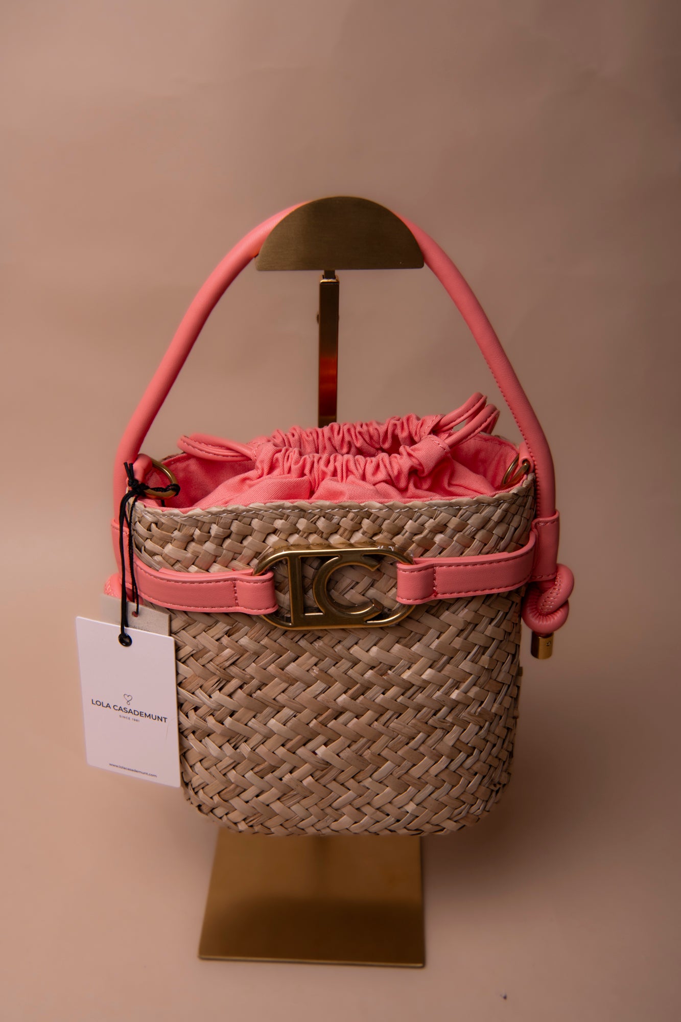 Bucket Bag with Faux Leather Details
