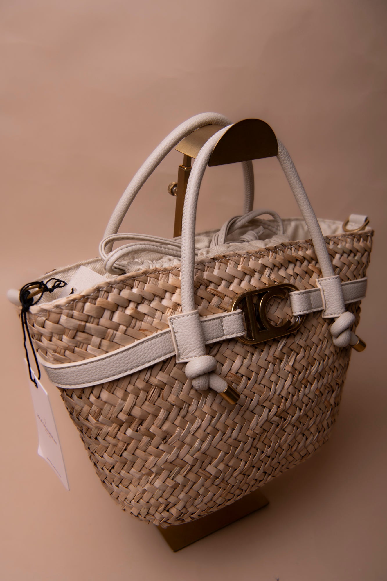Mini basket bag with handles and leather-effect details