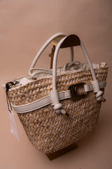 Mini basket bag with handles and leather-effect details
