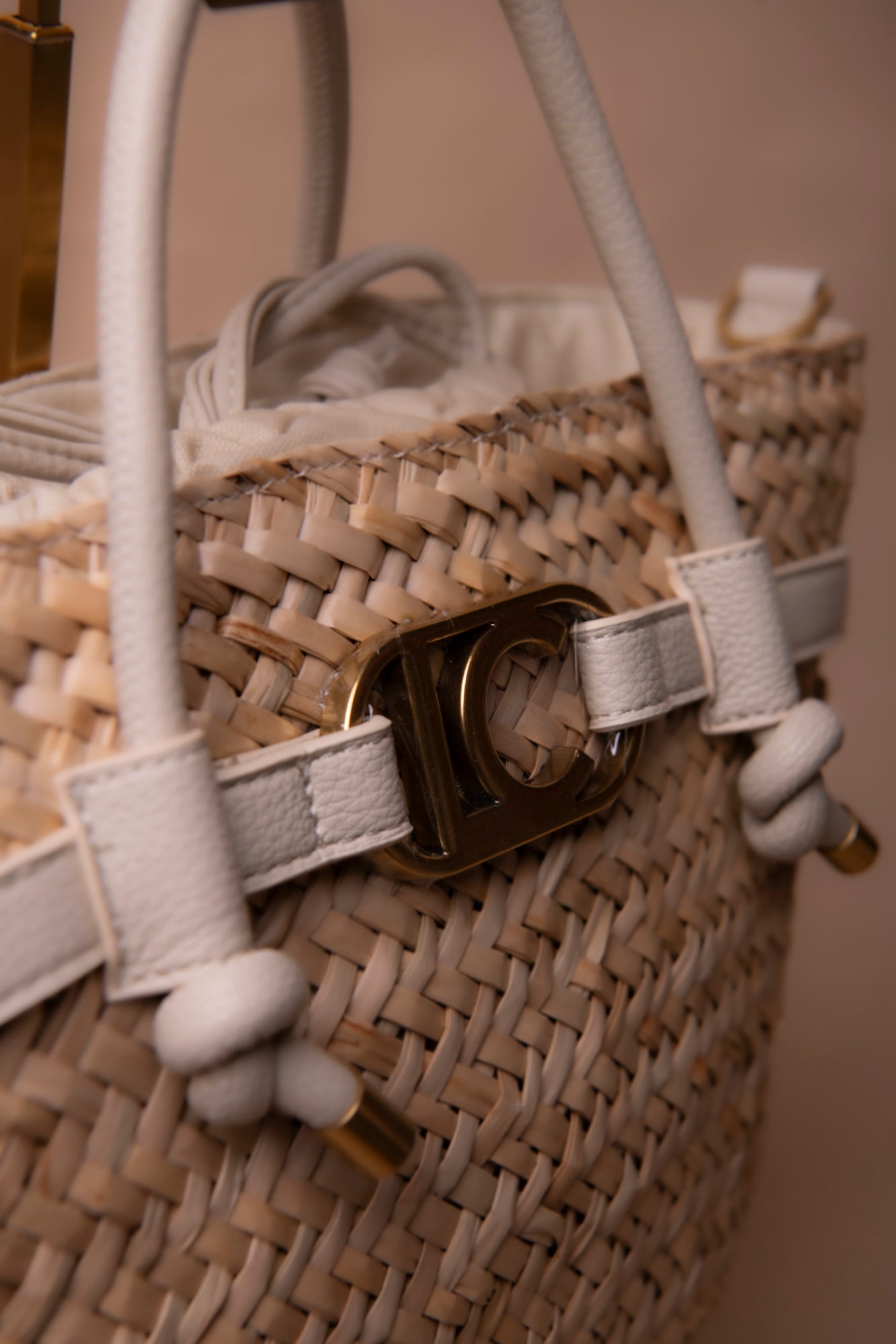 Mini basket bag with handles and leather-effect details