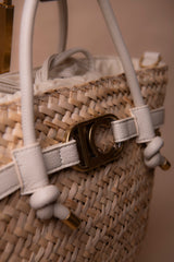 Mini basket bag with handles and leather-effect details