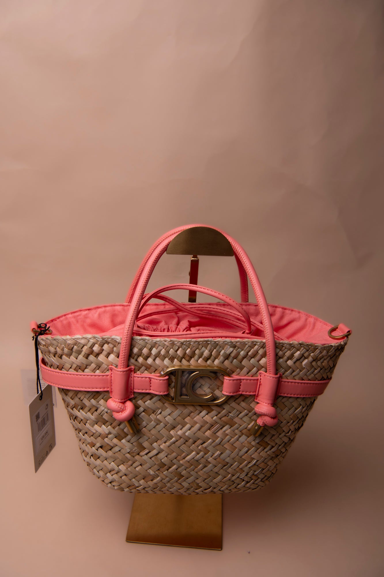 Mini basket bag with handles and leather-effect details