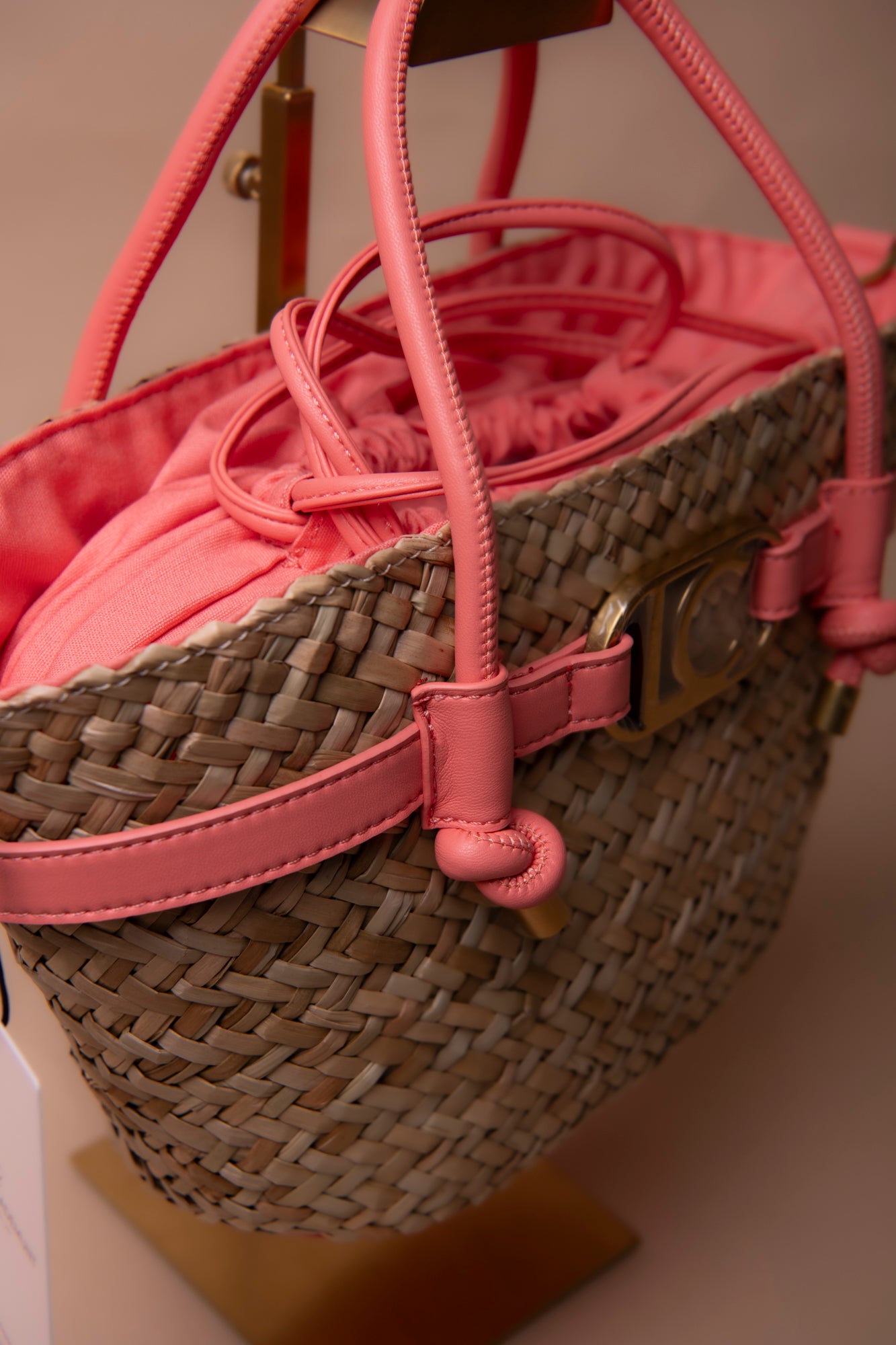 Mini basket bag with handles and leather-effect details