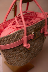 Mini basket bag with handles and leather-effect details