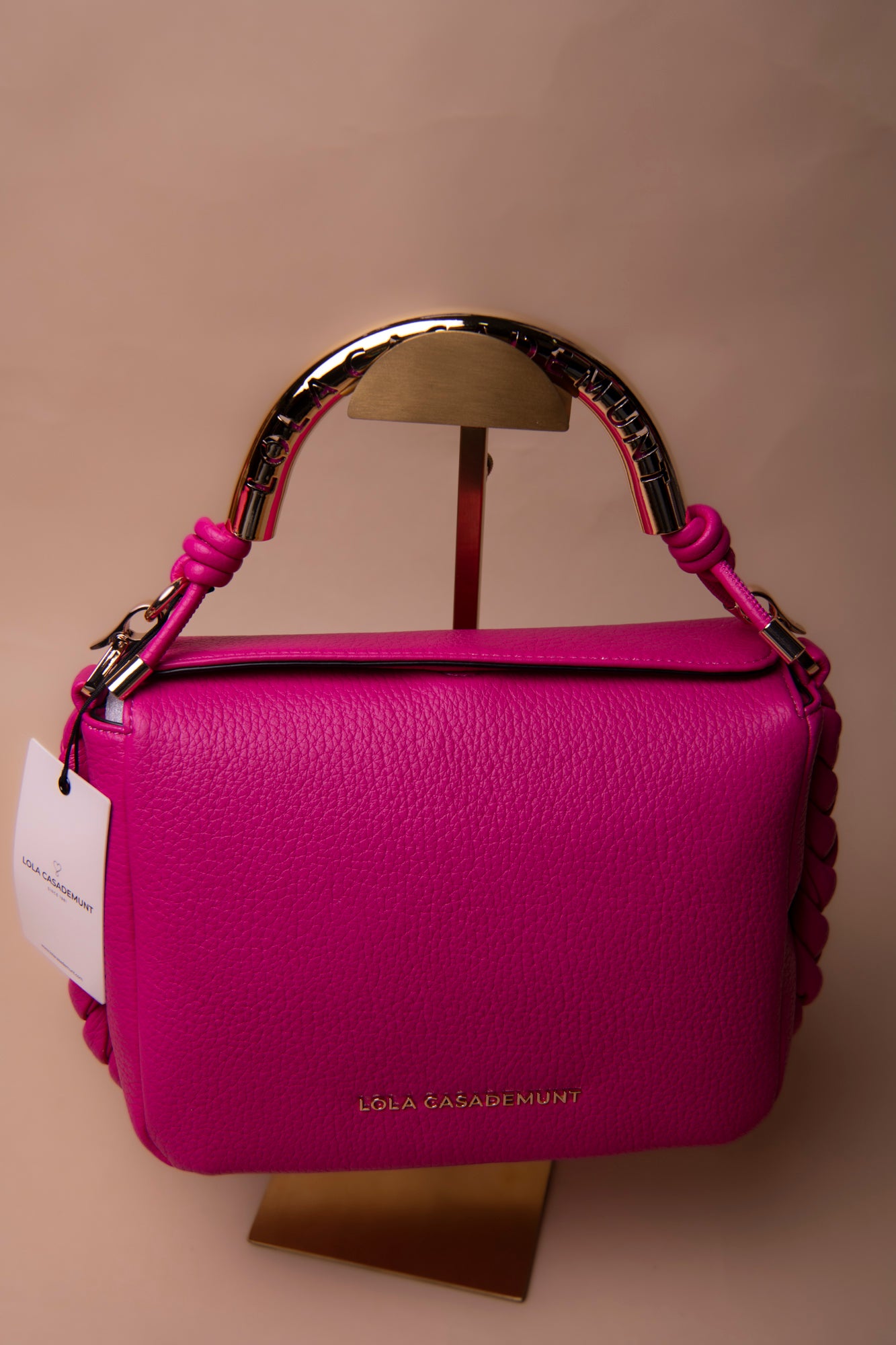 Red Crossbody Bag with Perforated Metal Handle