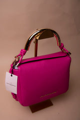 Red Crossbody Bag with Perforated Metal Handle