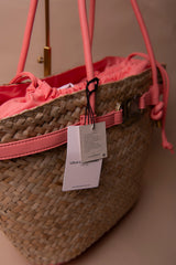 Basket Bag with Handles and Faux Leather Details