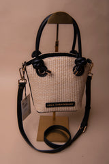 Combined Raffia and Faux Leather Mini Bag