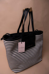Striped Woven Shopper with Faux Leather Effect.