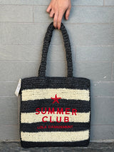 Striped Raffia Effect Bag with 3D Embroidery