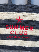 Striped Raffia Effect Bag with 3D Embroidery