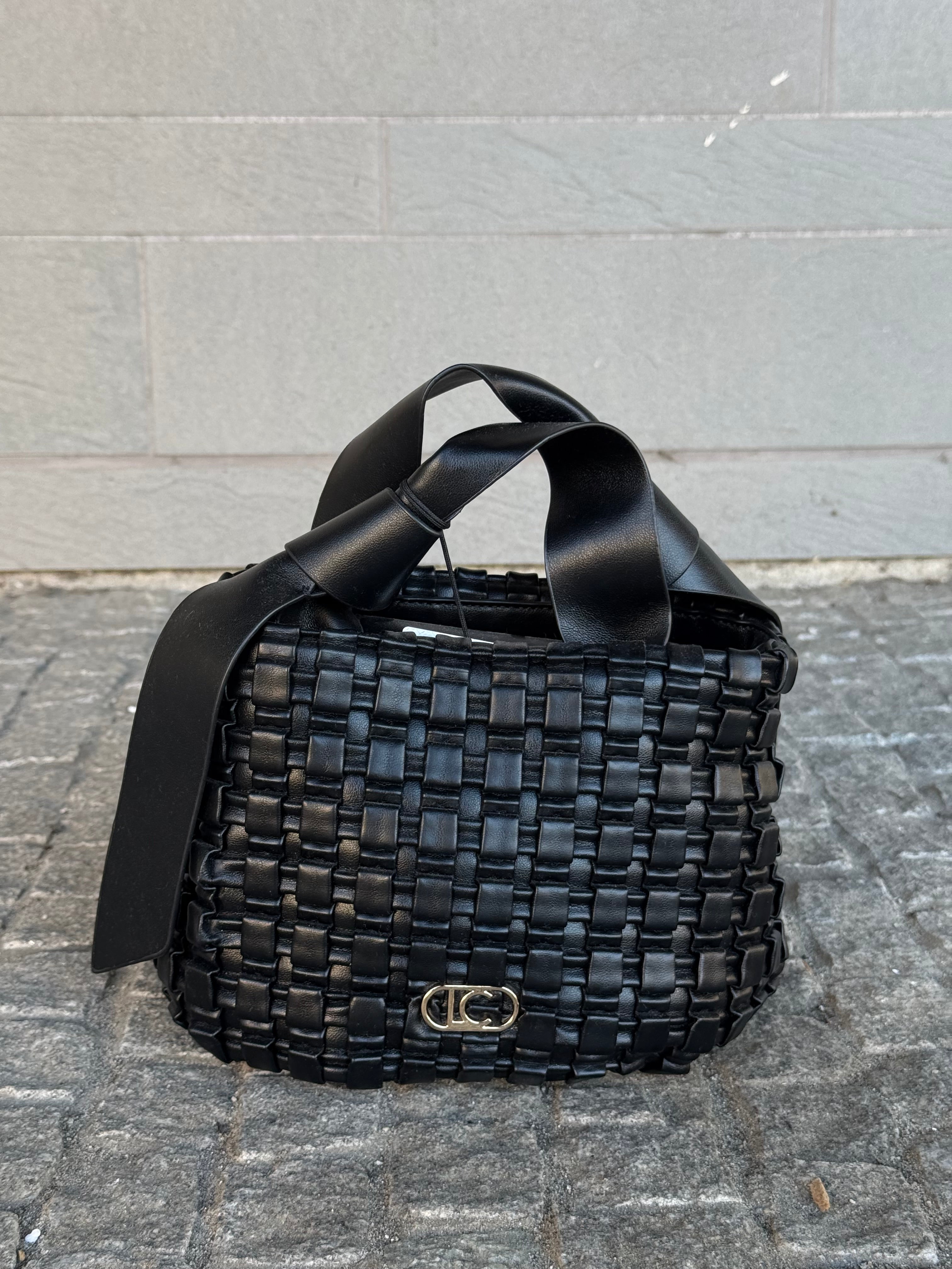 Woven Material Bag with Bow Detail