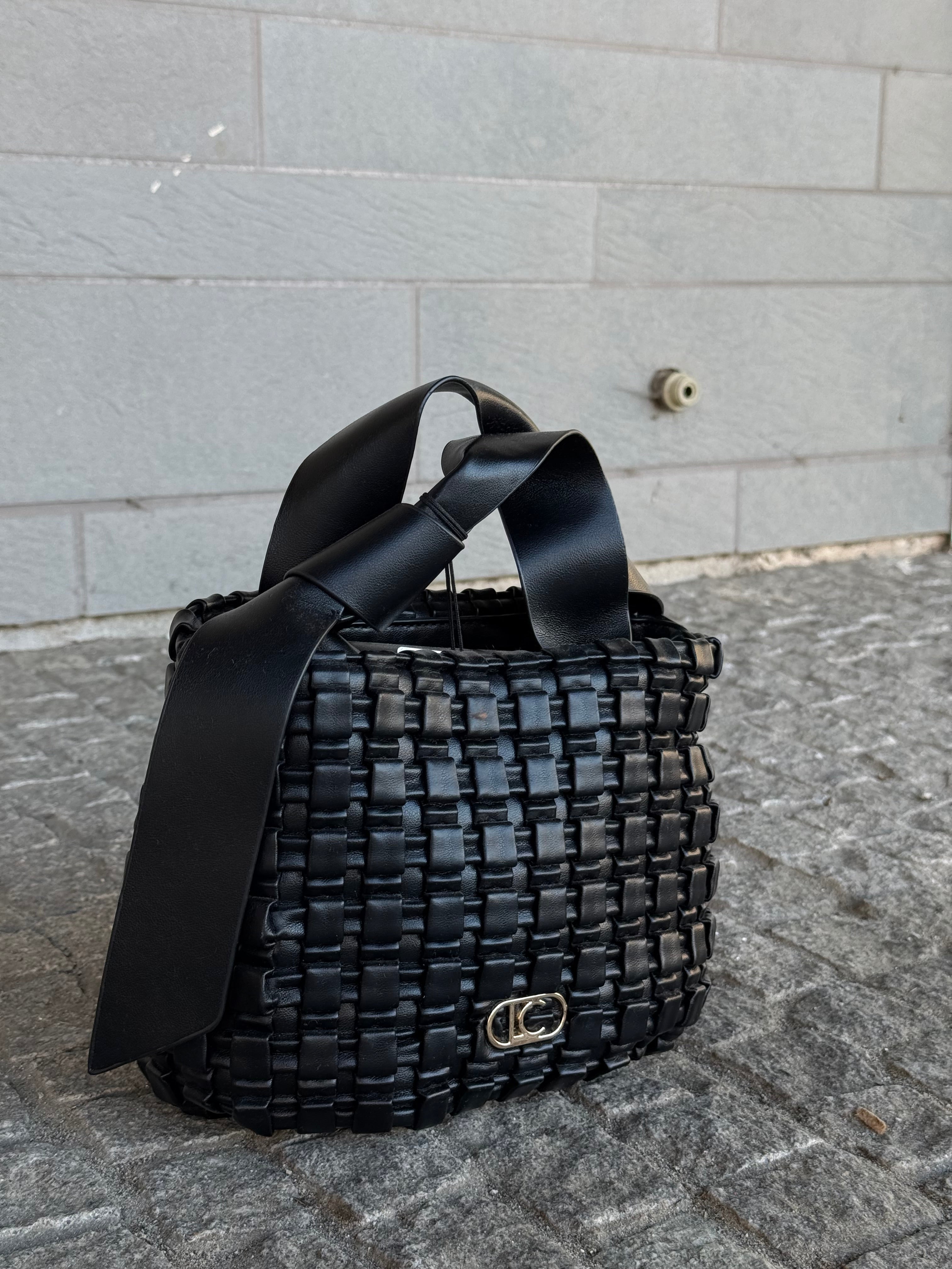 Woven Material Bag with Bow Detail